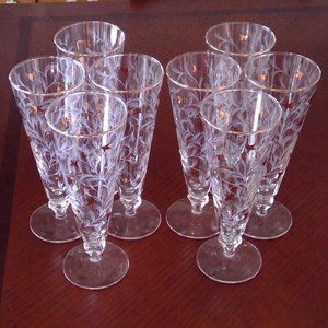 Set of 8 Vintage Gold and White Royal Fern Libbey Party/Cocktail/Pilsner Glasses
